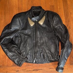 Vtg 90s Teknic Black Padded Leather Motorcycle Motocross Racing Jacket Size 42
